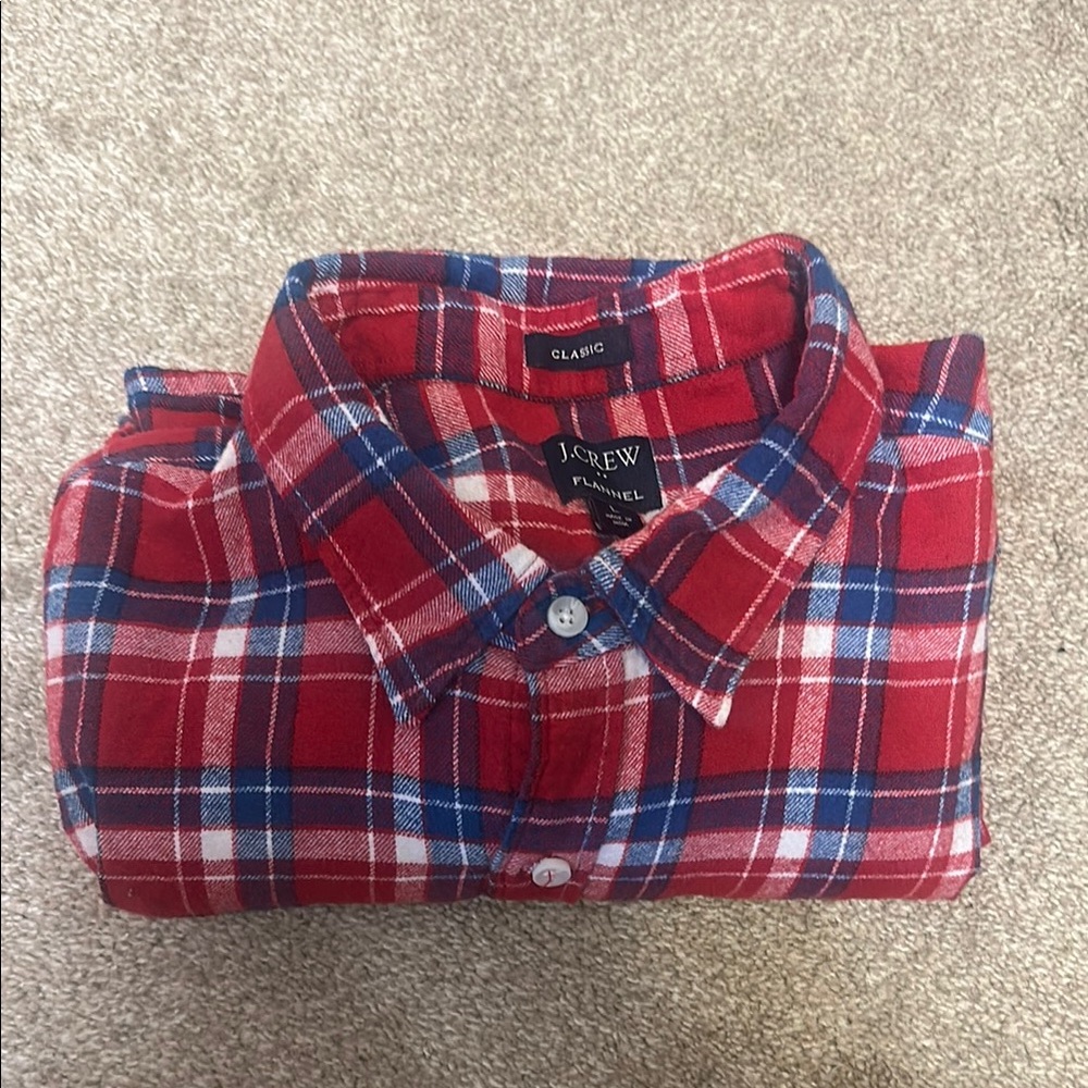 J. Crew Red and Blue Casual Button Down Shirt